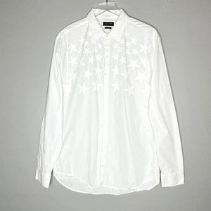 Zara Man XL White Monotone Star Print Button Front Shirt Slim Fit